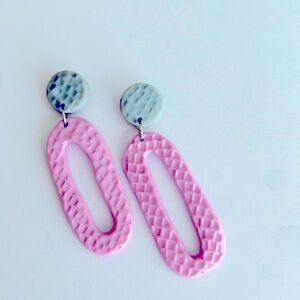 Polymer dangle earrings pink and grey new